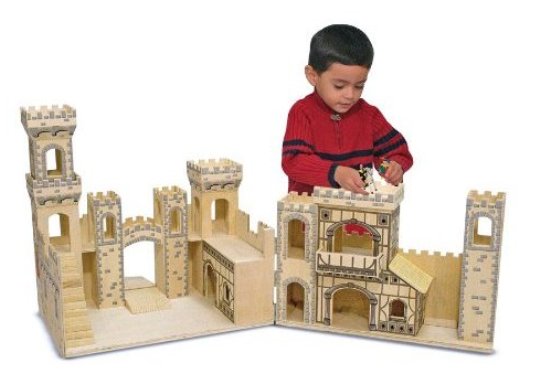 Melissa & doug folding princess castle sales wooden dollhouse with drawbridge and turrets