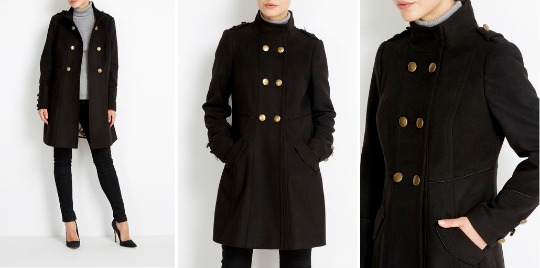 Half Price Black Military Funnel Coat TODAY ONLY £32.50 @ Wallis