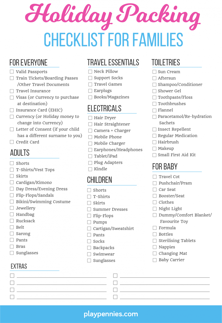 travel holiday checklist