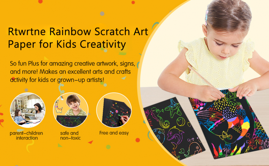 Scratch Art Set, 50 Piece Rainbow Magic Scratch Paper for Kids