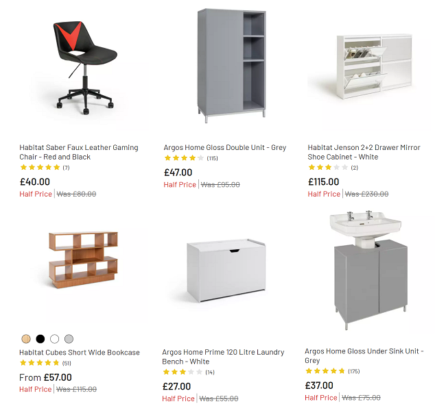 Up To Half Price On Selected Furniture & Homeware Argos