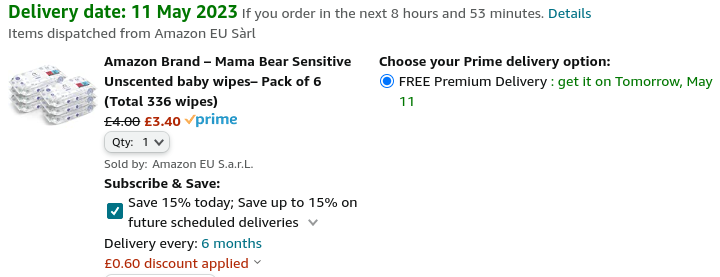 Mama Bear Sensitive Unscented baby wipes– Pack of 18. for sale online