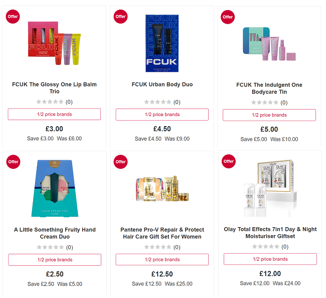 Boots half price discount gifts