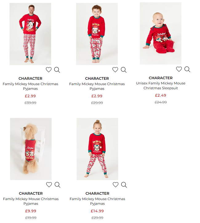 Disney Mickey Mouse Family Christmas Pyjamas From £2.49 @ House Of Fraser