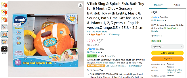 VTech Sing & Splash Fish Baby Toy £5.70 @ Amazon